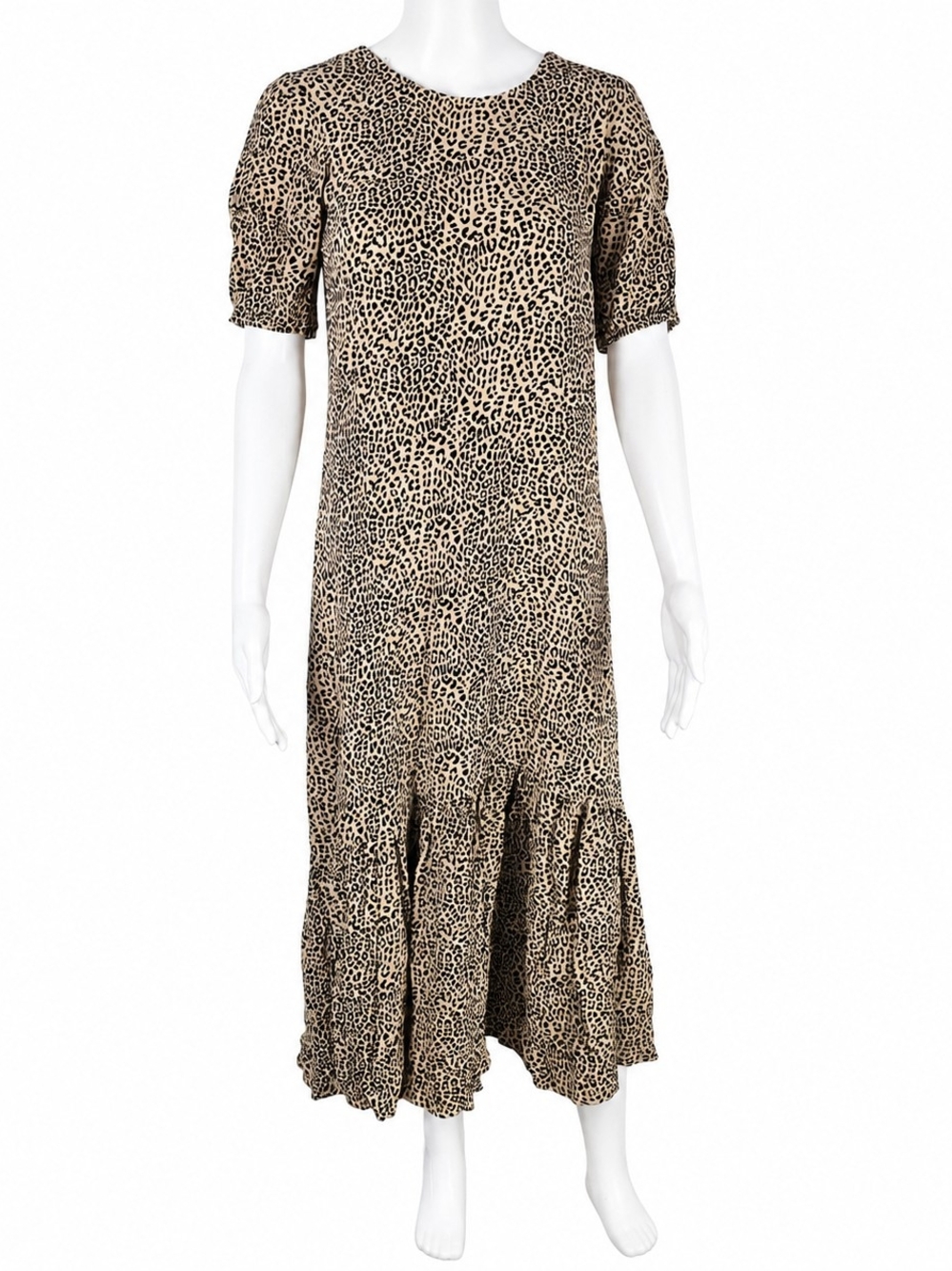 Anthropologie Leopard-Print Tiered Maxi Dress - Beige/Black